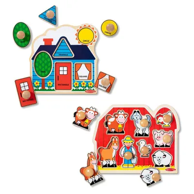 Melissa & Doug Wooden Jumbo Knob Puzzle 2pk - Large Farm, First Shapes