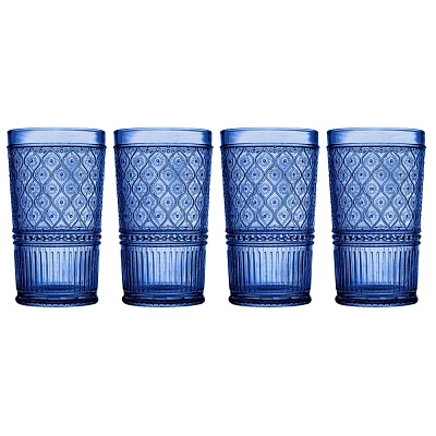 Godinger Silver Set of 4 Claro High Ball Glasses Blue