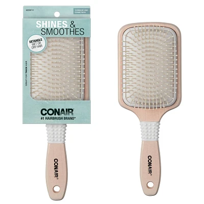 Conair Ceramic Wood Nylon Bristle Cushion Paddle Hair Brush - All Hair