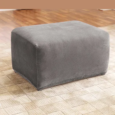 Stretch Pique Oversized Ottoman Slipcover Flannel Gray - Sure Fit: Furniture Protector, Indoor Use