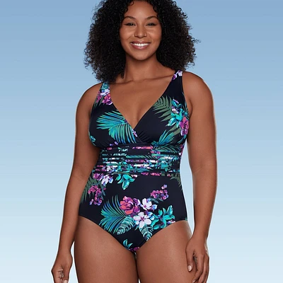 Womens Waist Detail Over the Shoulder One Piece Swimsuit