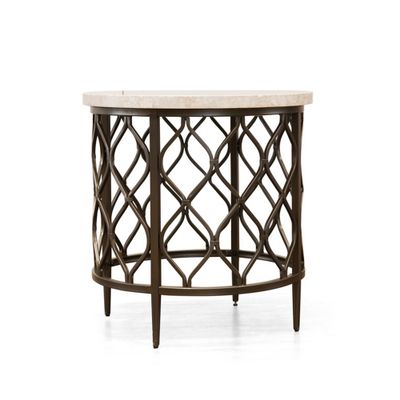 Roland End Table Faux Marble and Metal - Steve Silver Co.: Transitional Style, Round Side Table with Veneer Finish