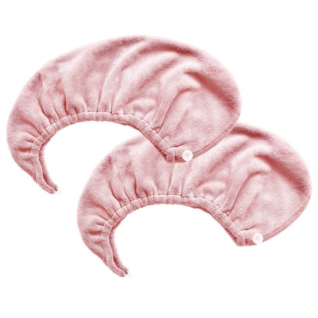 MICRODRY 2pk Ultra Absorbent Quick Drying Hair Towel/Hair Turban Pink