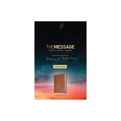 The Message Devotional Bible, Large Print (Leather-Look, Brown) - by Eugene H Peterson (Leather Bound)