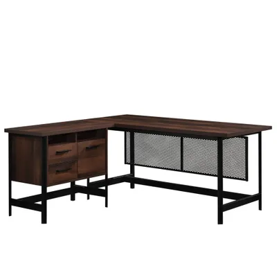 Briarbrook L-shape Desk Barrel Oak - Sauder: Industrial Style, Metal Frame, Cable Management, CARB Certified