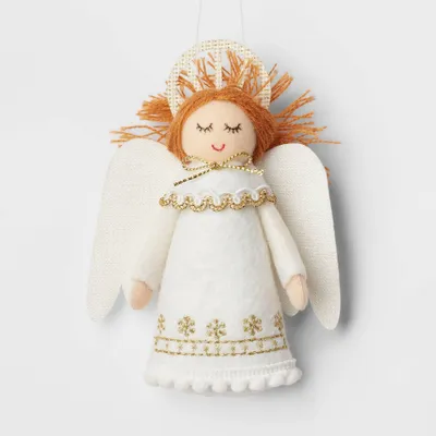 Felt Angel with Halo Christmas Tree Ornament White/Gold - Wondershop