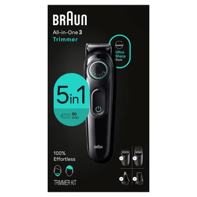 BRAUN ALL-IN-ONE STYLE KIT SERIES 3 AIO3450 MENS RECHARGEABLE 5-IN-1 EAR & NOSE, BEARD & HAIR TRIMMER