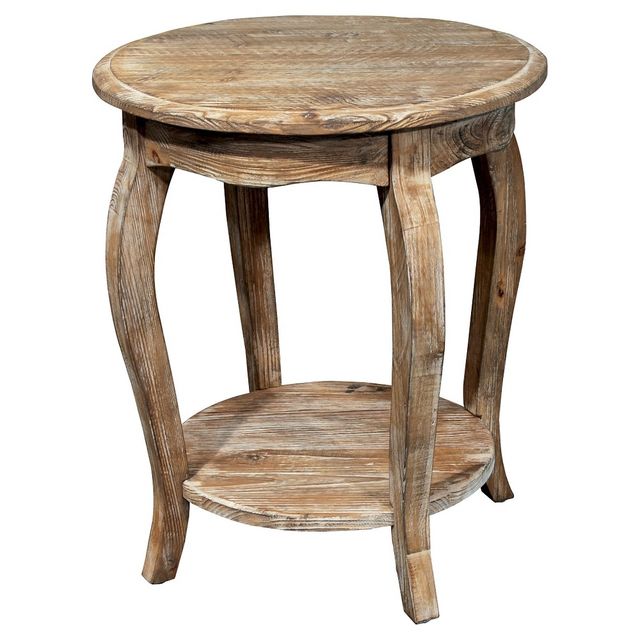 Alaterre Furniture Round End Table Driftwood Brown: Wood Accent Table with Shelf, 24-Inch Height