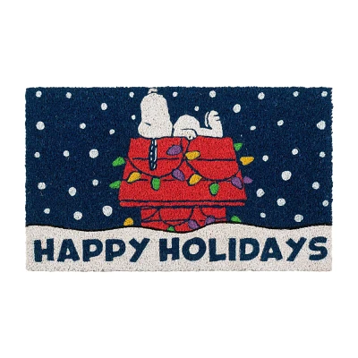 Peanuts 15x25 Snoopy Happy Holidays Coir Doormat Natural