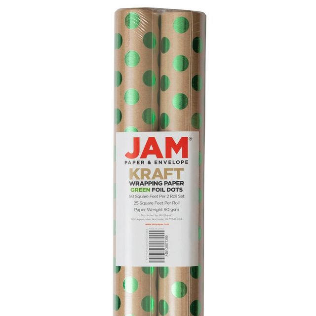 JAM Paper & Envelope 5ct Premium Kraft Christmas Gift Wrap Rolls