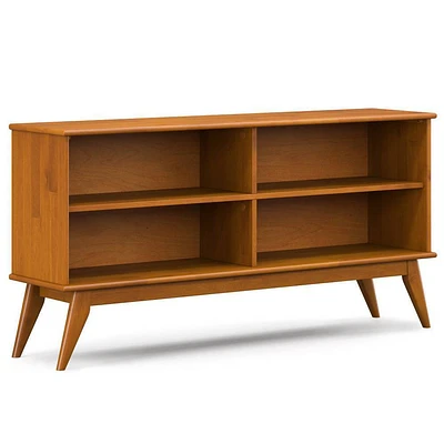 WyndenHall 30 Tierney Low Bookcase Teak Brown: Modern Style, 4 Fixed Shelves, Rubberwood Frame