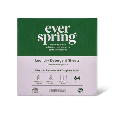 Lavender & Bergamot Laundry Detergent Sheets - 64 Loads - Everspring