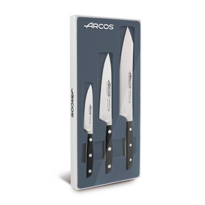 Arcos Manhattan 3pc Starter Set Black: Stainless Steel Cooking Knives, Forged Cutlery Set, Includes Santoku, Chef & Paring Knives