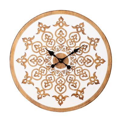 Rslem Round Wall Clock White/Natural - Southern Enterprises: Intricate Pattern, Two-Tone, Indoor Use