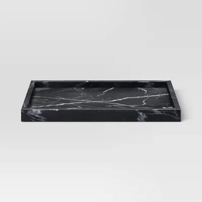 Marble Rectangle Tray Black - Threshold: Elegant Home Decor, Raised Sides, Tabletop Display