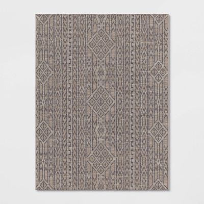 Outlined Geo Pattern Outdoor Rug Neutral - Threshold