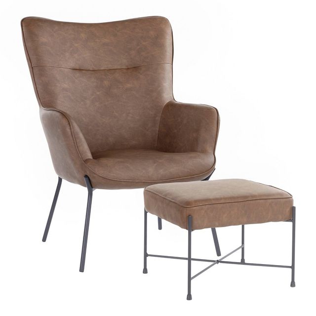 Izzy Contemporary Lounge Chair and Ottoman Set - LumiSource: Leather