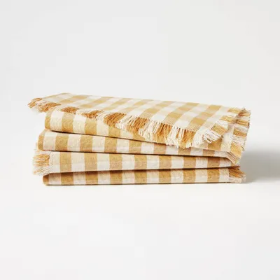 4pk Basket Tan Gingham Napkins - Threshold designed with Studio McGee: Cotton & Linen, Classic Check, Kitchen Textiles