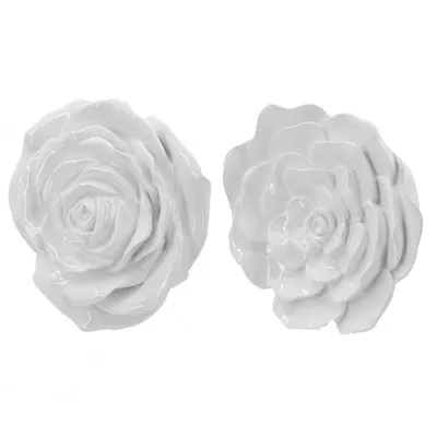 Set of 2 Floral Rose Wall Accents White - A&B Home: Resin Botanical Cast Sculpture, Modern Decor with Hanging Loops