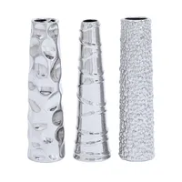 Olivia & May Set of 3 Ceramic Vase with Varying Patterns Silver: Glamorous Tabletop Amphora Vases, Spot Clean