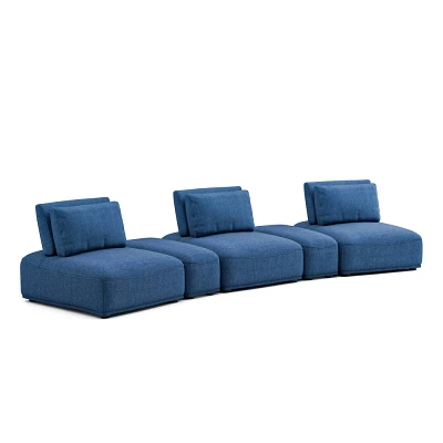 HOMES: Inside + Out 5pc Povoa 159 Modular Curved Sectional Sofa Modern Chenille with Extendable Backrest Blue