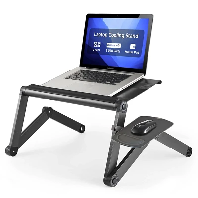 Workez Adjustable Laptop Cooling Stand & Lap Desk Black - Uncaged Ergonomics: Ergonomic, Aluminum, USB Ports