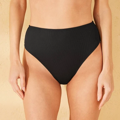 Women Ribbed High Wait Cheeky Bikini Bottom