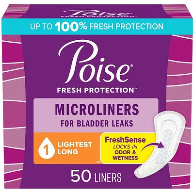 Poise Microliners Postpartum Incontinence Panty Liners - Lightest Absorbency - Long - 50ct