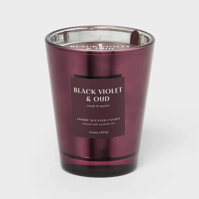 12.6oz Metallic Jar Candle Black Violet and Oud - Threshold