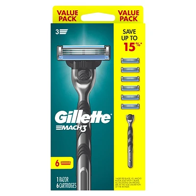 Gillette Mach3 Value Pack Razor - Handle + 6 Blade Refills