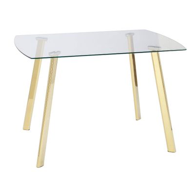 Uptown Dining Table Glass/Gold Metal - Buylateral: Tempered Top, Angled Legs, Seats Four, Modern Design