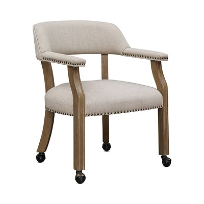 Comfort Pointe Millstone Dining Chair : Upholstered, Weathered Pecan Finish, Antique Brass Nailhead Trim