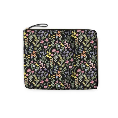 Day Designer Accessory Pencil Pouch Flower Field Black: Faux Leather Zipper Pouch, Pencil Bag for Teens, 11.25 x 9.5