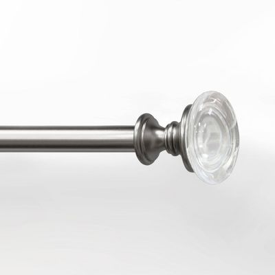 36x66 Drapery Single Rod Set Finials Modern Brushed Nickel Crystal Knob - Lumi Home Furnishings: Adjustable Curtain Rod