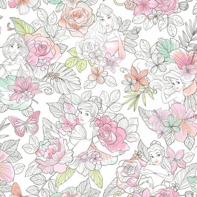 Disney Princess Royal Floral Peel and Stick Kids Wallpaper - RoomMates: Vinyl, Self-Adhesive, Botanical, 28 Sq Ft Coverage