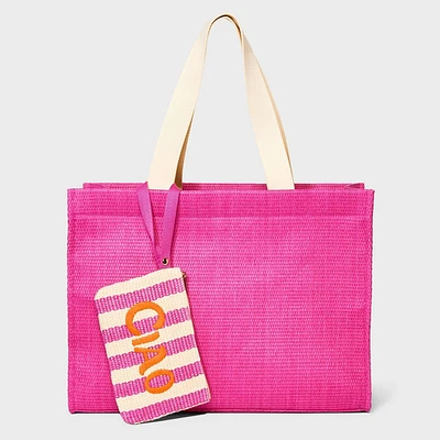 Elevated Straw Tote Handbag with Zip Pouch