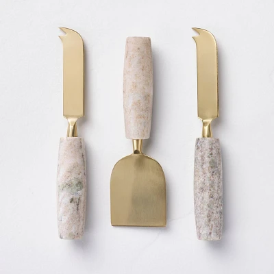 3pc Brass Cheese Knives with Marble Handles Warm Beige - Hearth & Hand with Magnolia