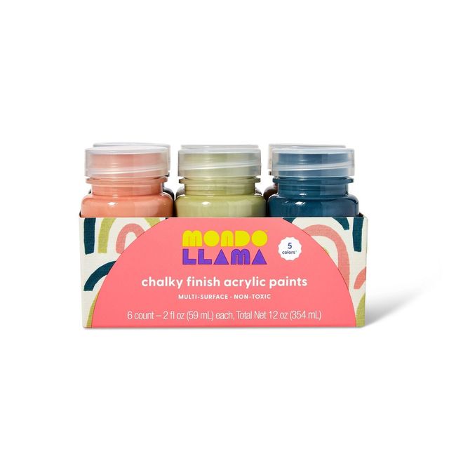 5ct Chalky Finish Acrylic Paints & 1ct Antique Wax: Non-Toxic, Multi-Surface, Water-Based, Art & Craft Set - Mondo Llama