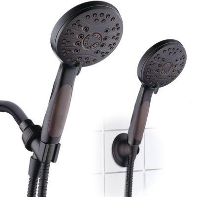 High Pressure 6 Setting Luxury Handheld Shower Head with Extra Wall Bracket Oil Rubbed Bronze - Aquabar: Includes Hose, Metal Material