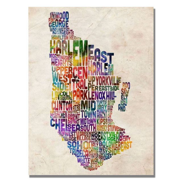 22 x 32 Manhattan Typography Map by Michael Tompsett: Unframed Canvas Wall Art - Trademark Fine Art