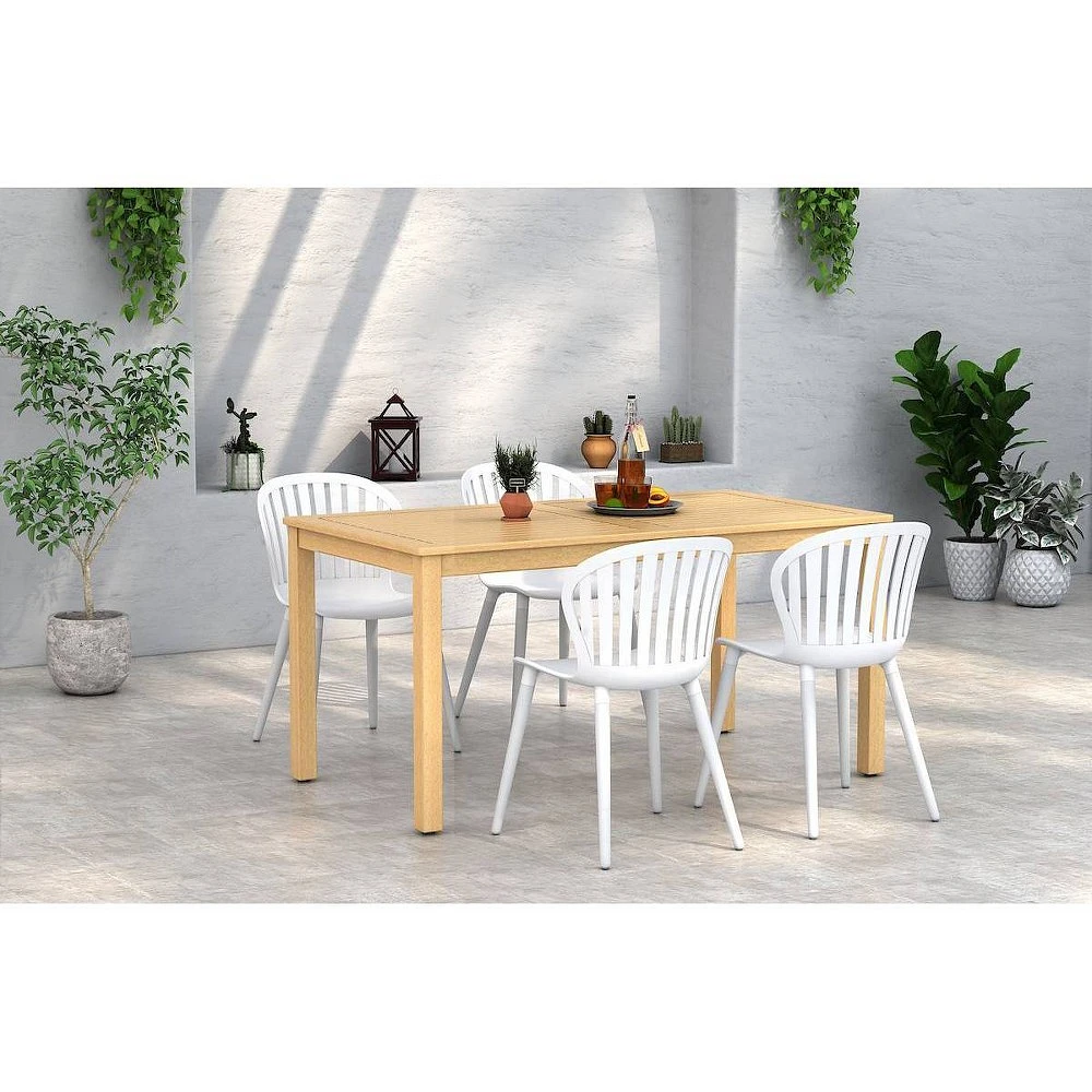 Amazonia 5pc Eucalyptus Rectangular WhisperWeave Outdoor Dining Set : FSC Certified, Patio Table with Umbrella Hole