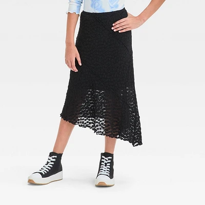 Girl Aymmetrical Lace Midi Skirt