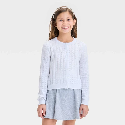 Girl Long Sleeve Pointelle Cardigan