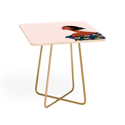 Maritza Lisa Always Looking Up Square Side Table Peach/Gold - Deny Designs: Stain-Resistant, Steel Frame, Birch Top