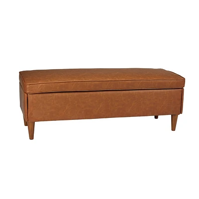 Storied Home Atley Storage Bench Brown: Upholstered Rectangular Ottoman, Plywood & Eucalyptus Frame