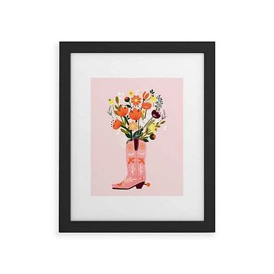 Deny Designs 18x24 Showmemars Pink Cowboy Boot and Wild Flowers Black Framed Art Print
