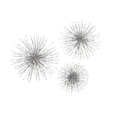 Set of 3 Metal Starburst Wall Decors with Orb Detailing  - Olivia & May: Contemporary Iron Artwork, Vertical Display