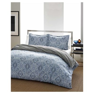 Full/Queen Duvet Cover & Sham Set City Scene Blue: Eddie Bauer, 150 Thread Count, Cotton, Reversible