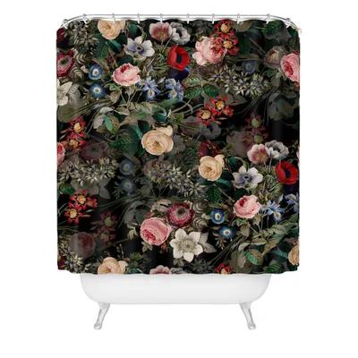 Deny Designs Burcu Korkmazyurek Dark Garden Shower Curtain Black : Microfiber, Machine Washable, Non-Slip Backing