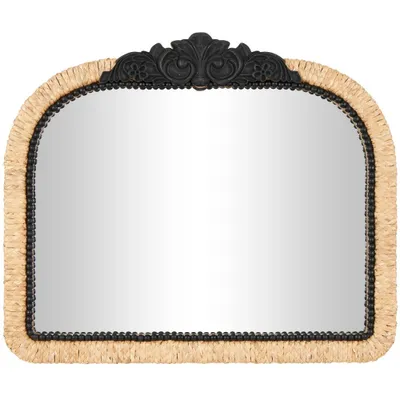 29x35 Wooden Floral Woven Wall Mirror with Black Beaded Detailing Brown - Olivia & May